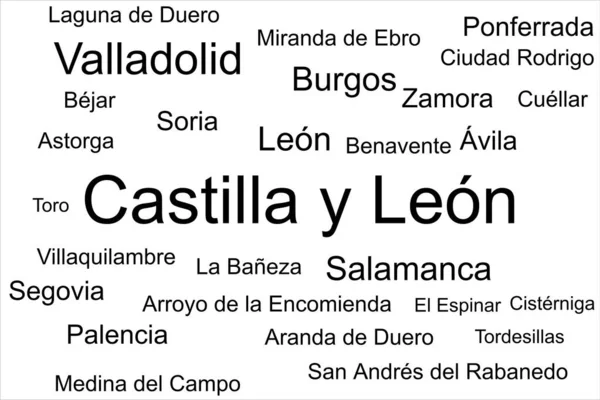 stock image Tag cloud of the biggest cities in Castilla y Leon, Spain.