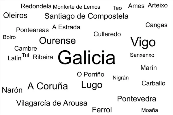Nuvem Etiquetas Das Maiores Cidades Galiza Espanha Cidades Como Vigo — Fotografia de Stock