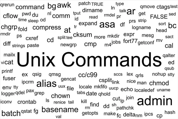 Unix komutlarının etiket bulutu.