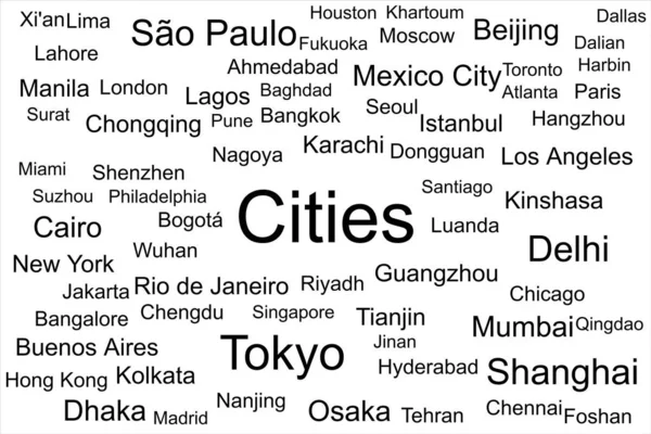 Облако Меток Крупнейших Городов Мира — стоковое фото