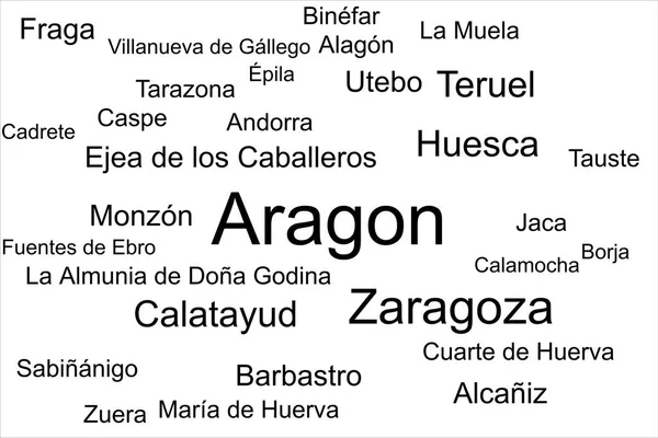 Tag Cloud Από Τις Μεγαλύτερες Πόλεις Στην Αραγονία Ισπανία — Φωτογραφία Αρχείου