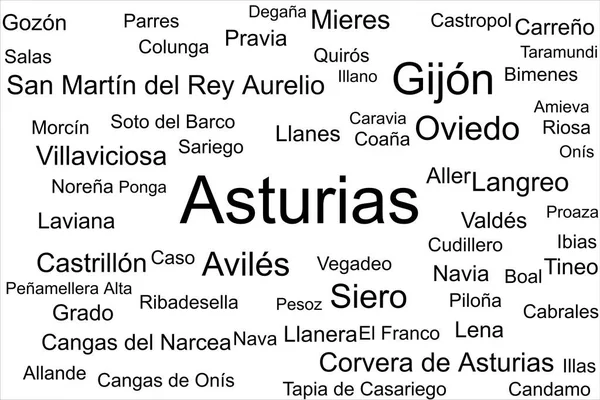 Tag Cloud Delle Più Grandi Città Asturie Spagna — Foto Stock