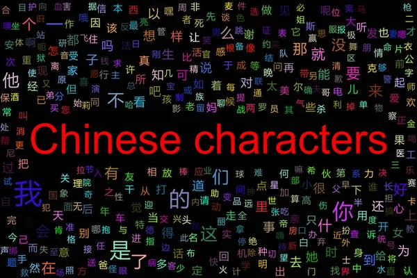 Nuvem Etiquetas Dos Caracteres Chineses Mais Frequentes Todos Caracteres Atribuíram — Fotografia de Stock