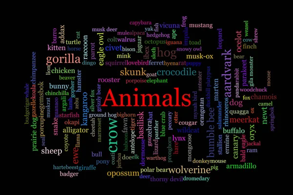 Cluster Alcuni Nomi Animali Con Colori Assegnati Caso Grande Titolo — Foto Stock