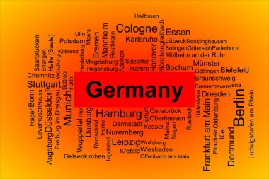 Almanya 'da nüfusu tarafından sipariş edilen şehirlerin etiketi. Her ikinci şehir dikey olarak yazılır. Berlin, Münih, Köln, Essen, Hamburg ve Leipzig gibi şehirler vardır..