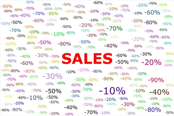 Illustration Titled Sales Showcases Variety Percentage Discounts Randomly Scattered Canvas — Stock Photo, Image