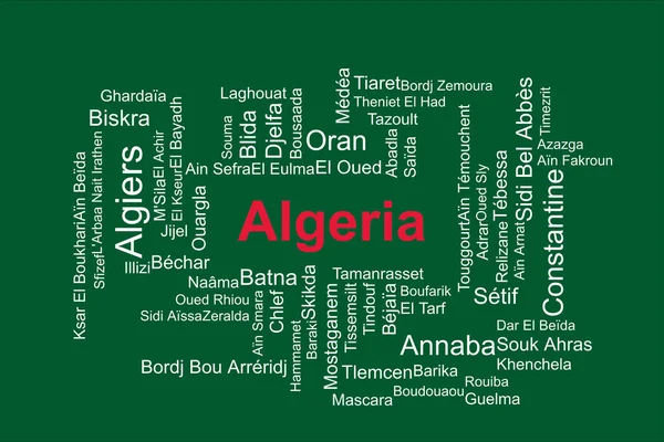 Tagcloud Delle Città Più Popolose Dell Algeria Sfondo Nei Colori — Foto Stock