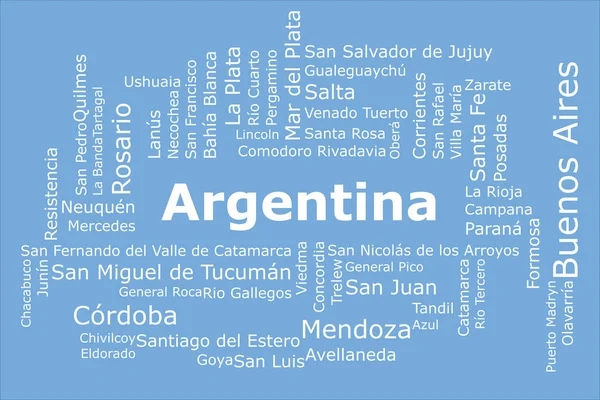 아르헨티나에서 인구가 도시들의 구름이다 배경은 아르헨티나 국적으로 파란색 흰색을 포함하고 — 스톡 사진