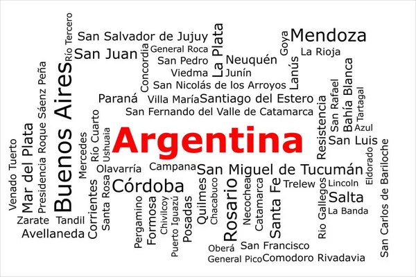 Tagcloud Las Ciudades Más Pobladas Argentina Título Rojo Todas Las —  Fotos de Stock