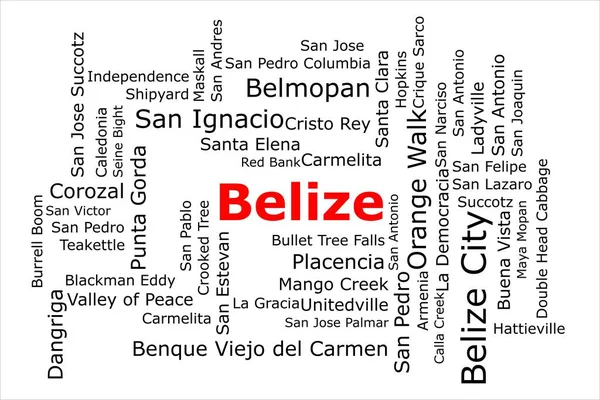 Tagcloud Najbardziej Zaludnionych Miast Belize Tytuł Jest Czerwony Wszystkie Miasta — Zdjęcie stockowe