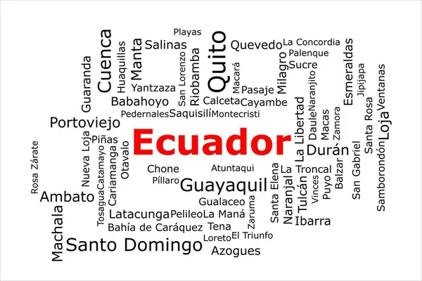 Tagcloud Das Cidades Mais Populosas Equador Título Vermelho Todas Cidades — Fotografia de Stock