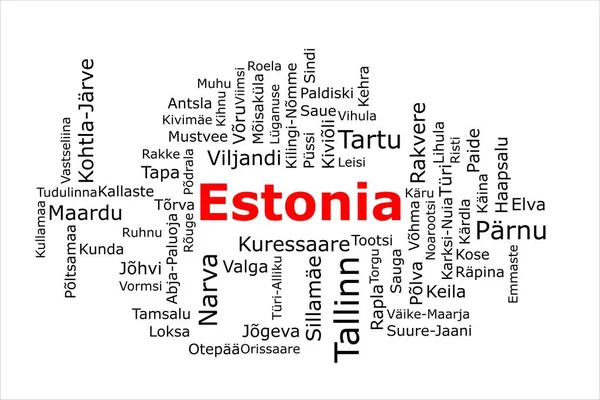 에스토니아에서 인구가 도시들의 로브였습니다 제목은 빨간색이고 도시는 하얀색 배경에 색이다 — 스톡 사진