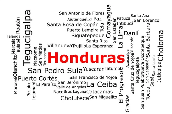 온두라스 인구가 제목은 빨간색이고 도시는 하얀색 배경에 색이다 테구시갈파와 산페드로줄라 — 스톡 사진