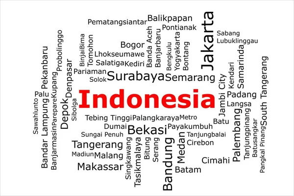 Tagcloud Van Dichtstbevolkte Steden Indonesië Titel Rood Alle Steden Zijn — Stockfoto