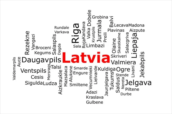 라트비아에서 인구가 도시들의 라지입니다 제목은 빨간색이고 도시는 하얀색 배경에 색이다 — 스톡 사진