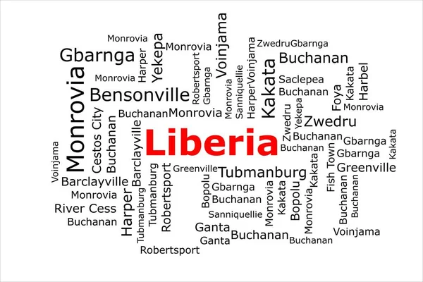 라이베리아에서 인구가 도시들의 라지입니다 제목은 빨간색이고 도시는 하얀색 배경에 색이다 — 스톡 사진