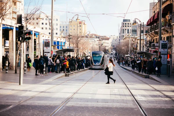 Jerusalem Israel Janvier 2020 Vue Tramway Léger Dans Les Rues — Photo