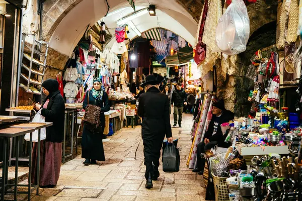Jerusalem Israel January 2020 Utsikten Det Gamle Bymarkedet Jerusalem Israel stockbilde