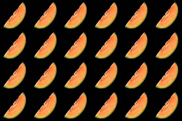 Cantaloup Melon Coloré Coutures Motif Fruits Vue Dessus Pose Plate — Photo