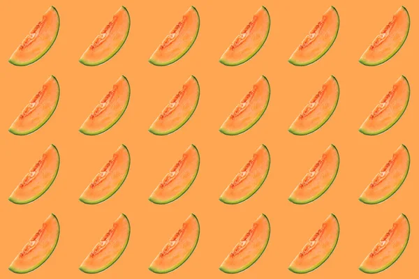 Cantaloup Melon Coloré Coutures Motif Fruits Vue Dessus Pose Plate — Photo