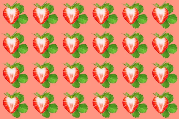 草莓分离质感 草莓单色底色 最小水果概念 类似的水果质地 无缝隙的草莓图案 矢量说明 — 图库照片