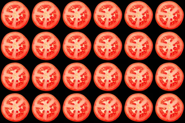 Modèle Sans Couture Tomates Rouges Entières Coupées Sur Fond Couleur — Photo