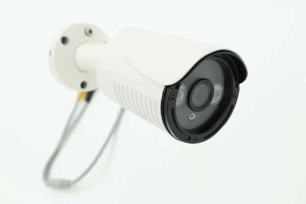 Überwachungskameras Isolierter Weißer Hintergrund Überwachungskamerasystem Demontiert Verkabelte Sicherheitssysteme — Stockfoto