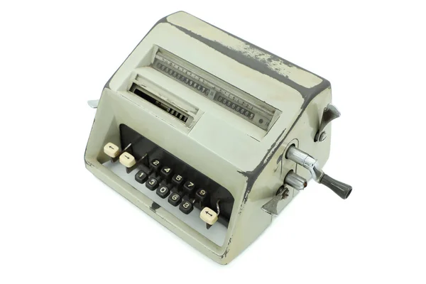 机械古董计算器 旧Facit牌机械计算器 孤立的白色背景 — 图库照片