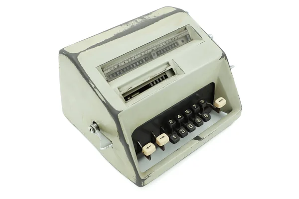 Механический Антикварный Калькулятор Механический Калькулятор Марки Old Facit Изолированный Белый — стоковое фото