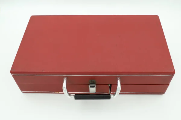 Taşınabilir Plak Oyuncuları Klasik Bavul Tarzı Pikaplar Hoparlörlü Kırmızı Renk — Stok fotoğraf