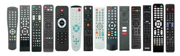 Tv remote and video controller sets and collection, isolated white background,