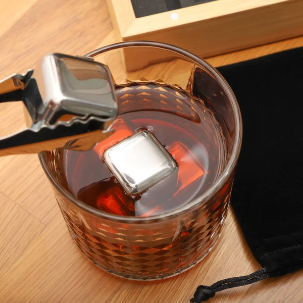 Stainless Steel Whiskey Stone Set Bamboo Box Whiskey Stone Set Stock Picture