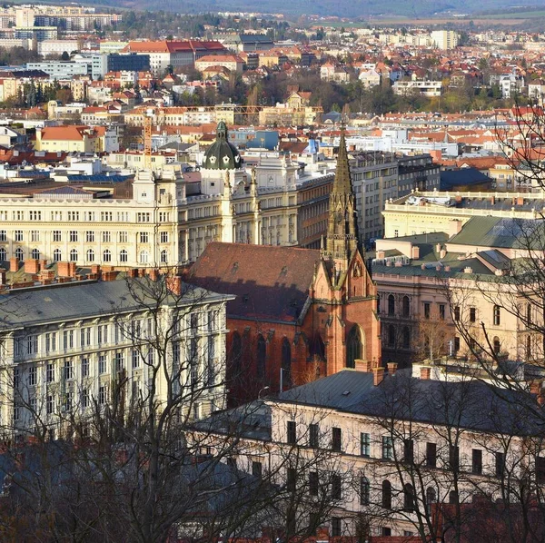 Brno city in the Czech Republic. Europe. Petrov - Cathedral of Saints Peter and Paul and Spilberk castle. Beautiful old architecture and a popular tourist destination. Photography of the city.