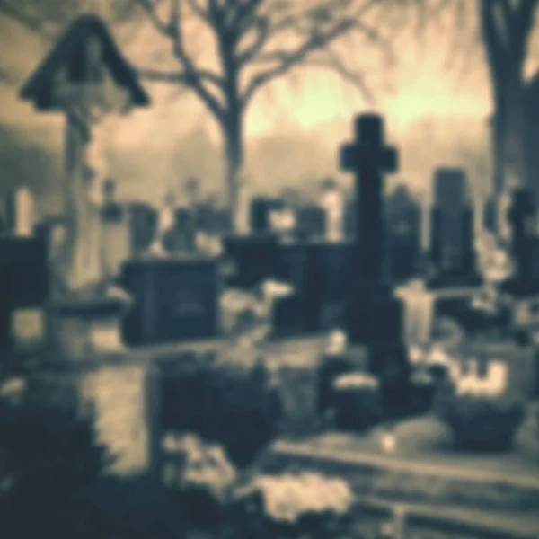 Verschwommener Hintergrund Von Alter Kirche Und Friedhof — Stockfoto