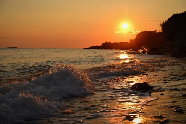 Beautiful Sunset Beach Sea Greece Island Corfu Kerkyra Concept Travel — Stock Photo, Image