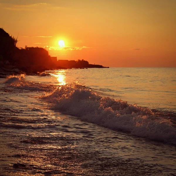 Beautiful Sunset Beach Sea Greece Island Corfu Kerkyra Concept Travel — Stock Photo, Image