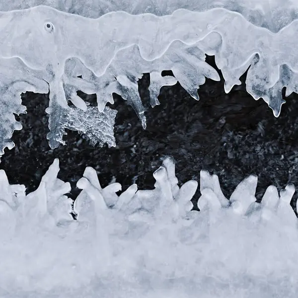 Frozen pool of water in winter. Ice nature - macro shot of frozen water.