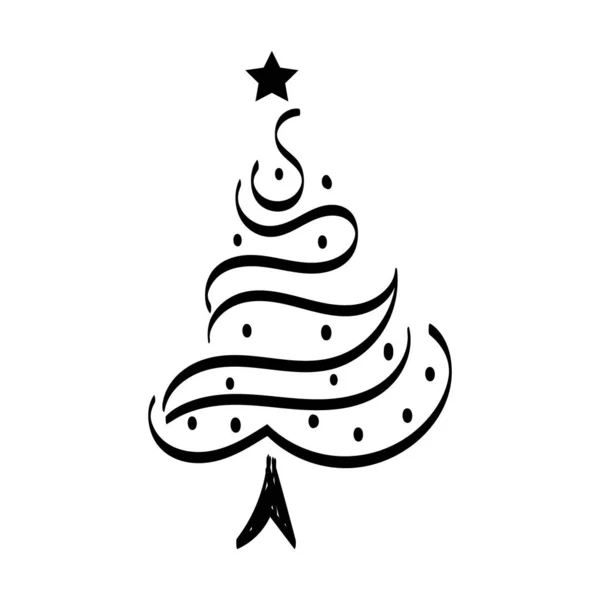 Weihnachtsbaumdesign Vintage Holiday Icon Handgezeichnete Umrisse Weihnachten Illustration — Stockvektor