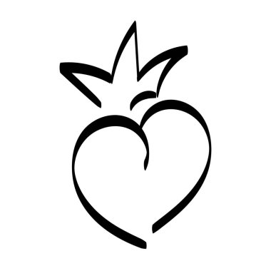 El çizimi taçlandırılmış kalp. Doodle prensesi, kral ve kraliçe tacı kalpte, aşk tacını çiz. Düğün kartı logosu, taçla karalanmış kalpler..