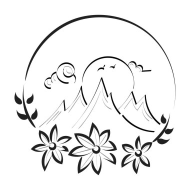 Vahşi Doğa İllüstrasyonu. Basit dağ manzarası tasarımı. 