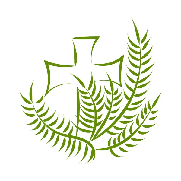 基督教棕榈星期日宗教节日 有棕榈枝和叶子 — 图库矢量图片