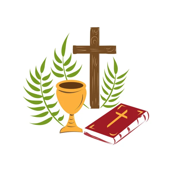 Semaine Sainte Symboles Icône Pâques Chrétienne Branche Palmier Croix Jésus — Image vectorielle