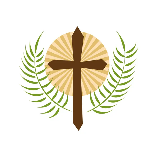 聖週間だ クリスチャンイースターのアイコンシンボル ヤシの枝 イエス キリストの十字架 とげの冠 鉢とパン 十字架につけられたヤシ ベクターイラスト — ストックベクタ