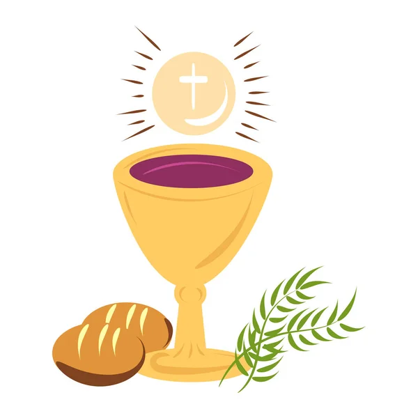 聖週間だ クリスチャンイースターのアイコンシンボル ヤシの枝 イエス キリストの十字架 とげの冠 鉢とパン 十字架につけられたヤシ ベクターイラスト — ストックベクタ
