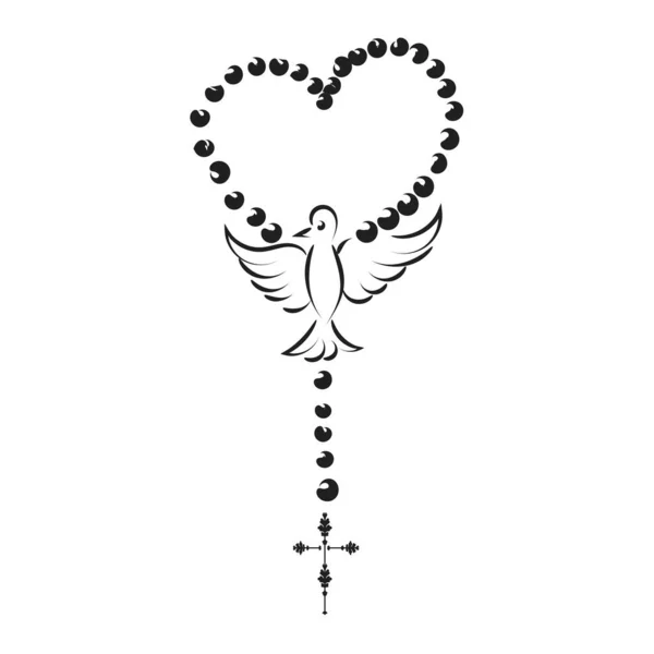 基督教玫瑰珠子 天主教与圣十字的联姻祷告 用作海报 T恤衫设计或纹身 — 图库矢量图片