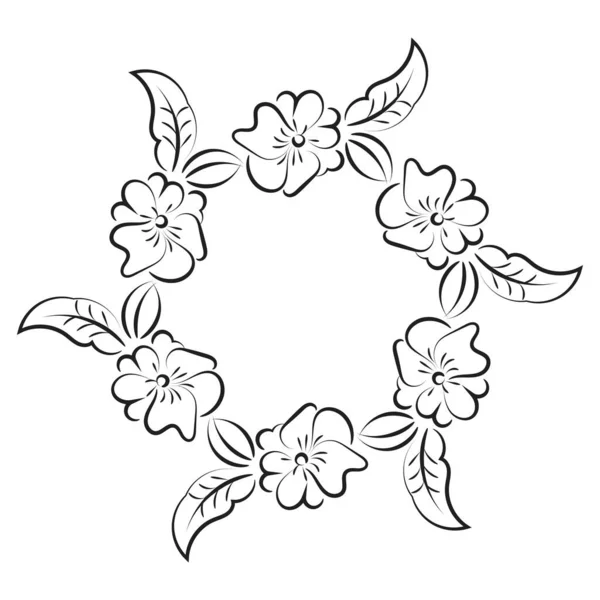 Padrão Bordado Livre Imprimível Deixa Grinalda Coroa Floral Preta Branca — Vetor de Stock
