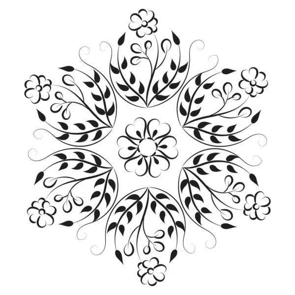 無料刺繍パターン 印刷可能な葉のリース 手描き黒と白の花の花輪 — ストックベクタ