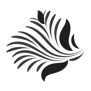 Çiçeğin siyah siluetleri, bitki süsü. Çiçek ve girdaplar baskı için tasarlanır ya da poster, kart, el ilanı ya da tişört olarak kullanılır