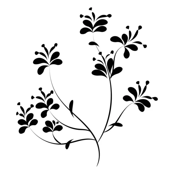 Czarne Sylwetki Kwiat Ozdoba Lin Projekt Kwiatowy Wirujący Nadruku Lub — Wektor stockowy