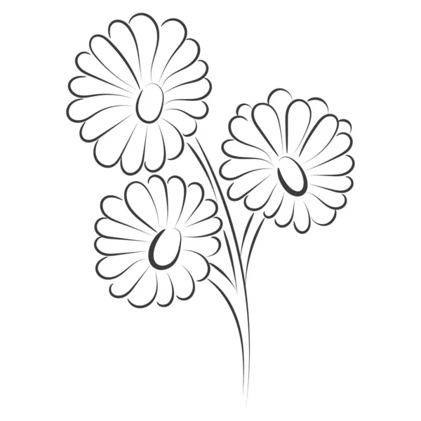 Απλό Σκίτσο Ένα Λουλούδι Και Αφήστε Διανυσματική Απεικόνιση Περίγραμμα Χέρι — Διανυσματικό Αρχείο